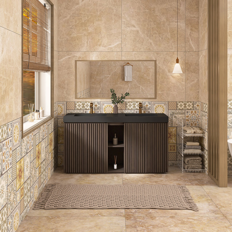 59.6'' Freestanding Double Sink Bathroom Vanity With Quartz Top