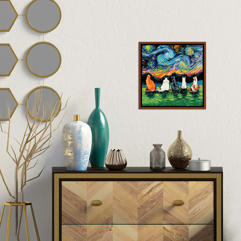 «Starry Cats» par Aja Trêves - reproduction d'art sur, H 26 po x l 26 po x P 1,5 po, Toile avec cadre en bois classique