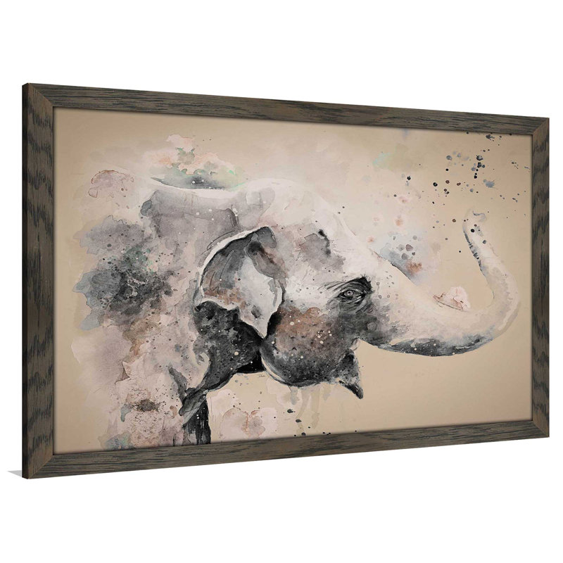 «Sandstone Elephant», reproduction de peinture à l'aquarelle, H 21,5 po x l 27,5 po x P 0,75 po, Cadre chocolat patiné
