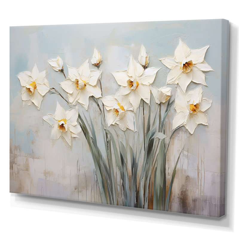 Minimalisme - jonquilles blanches, Toile tendue, H 12 po x l 20 po x P 1 po