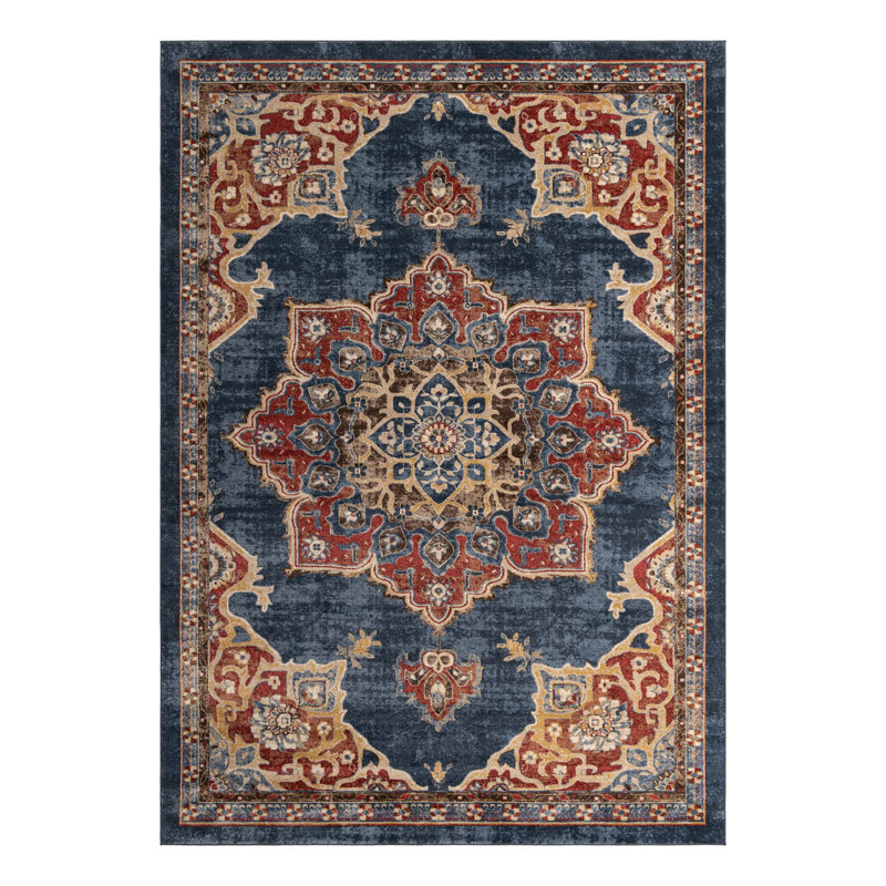Tapis bleu marine d'inspiration persane Lieveke, Rectangle 3 pi 3 po x 5 pi 3 po