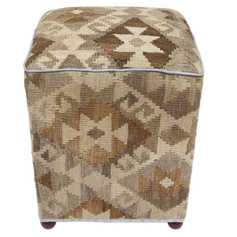 Repose-pieds standard carré de 15 po de largeur Aprea, Laine beige / brun / brun clair