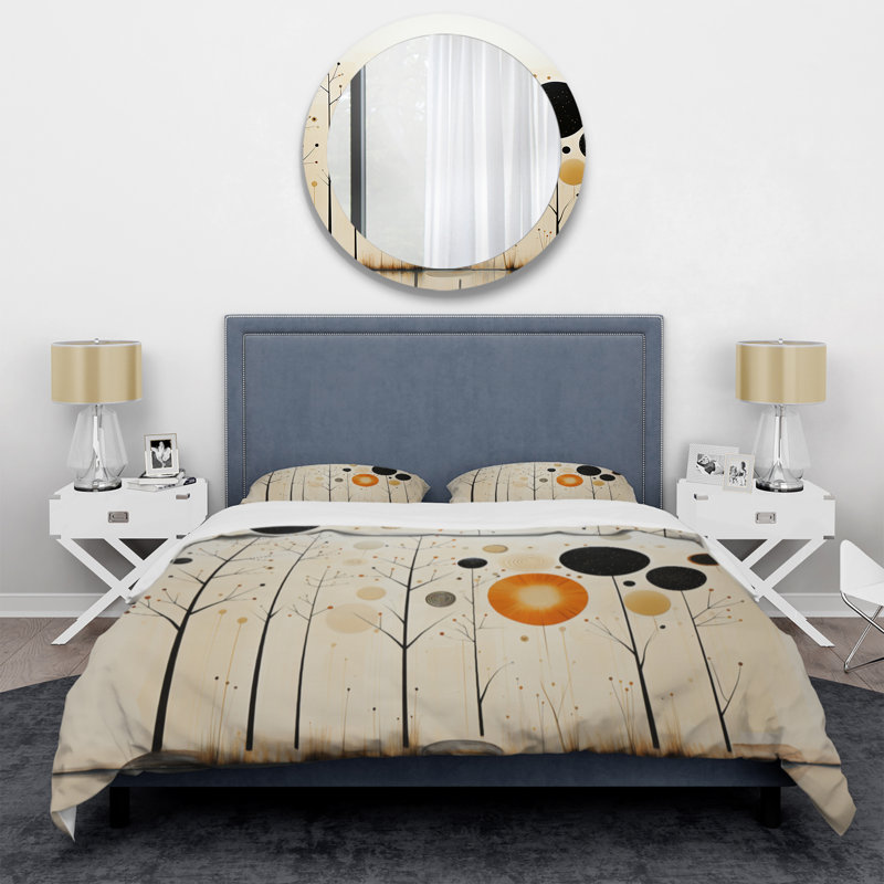 Beige Orange Mid Century Minimalist Oasis - Abstract Collages Duvet Cover Set, Queen Duvet Cover + 2 Standard Shams