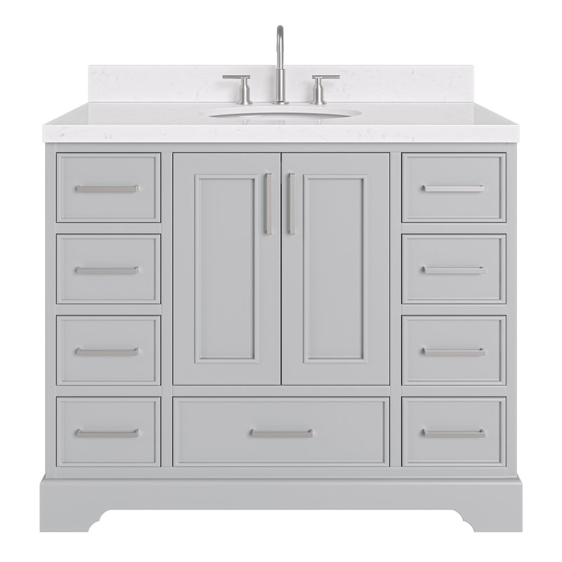 Ensemble de meuble-lavabo simple 42,25 po avec plateau en quartz Abshire, Ovale, Blanc