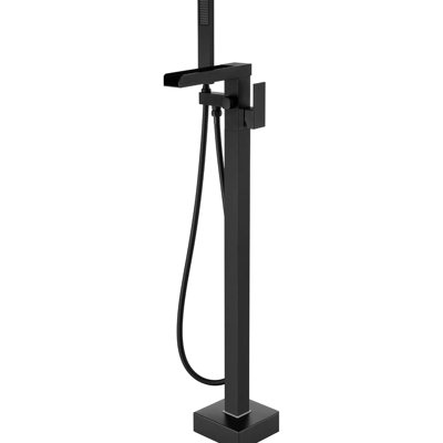 Matte Black Bathroom Tub Filler With Waterfall Spout And Flexible Hand Shower - Corrosion Resistance Floor Mount Faucet
