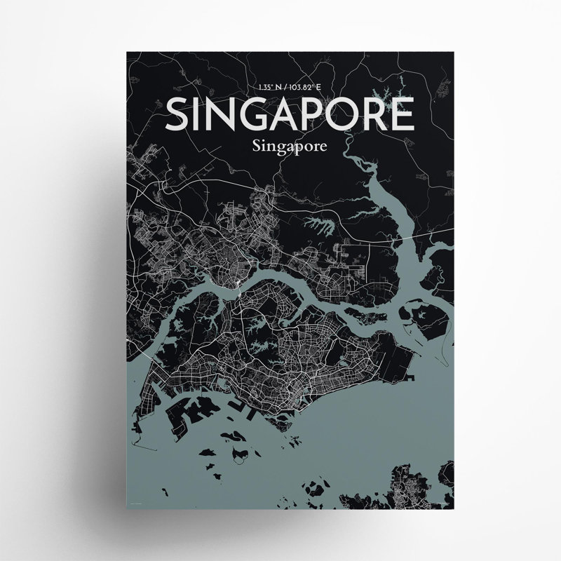 Singapore City Map In Midnight - No Frame Print, 27.6cm H x 19.7cm W x 0.05cm D