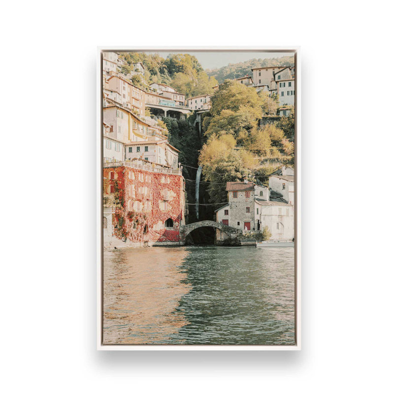 Village Reflections Rolled Canvas Print, 36.75" H x 24.75" W x 1.75" D, Opaque White Floater Framed