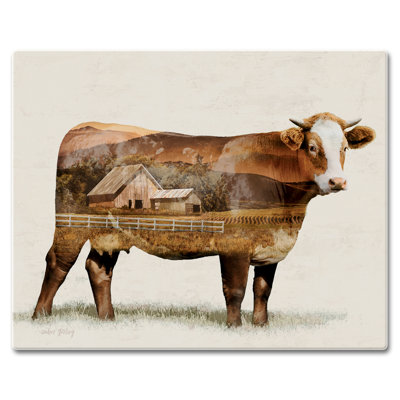 Cow Landscape Tempered Glass Cutting Board 12" x 15"