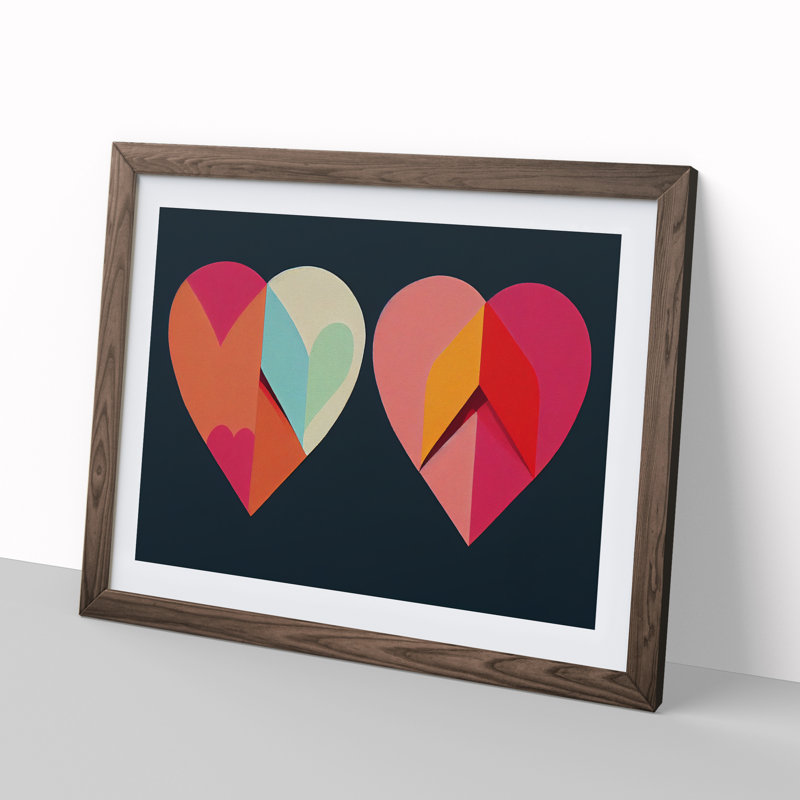 Abstract Art Love Heart Vol.2 - Single Picture Frame Painting, 25cm H x 34cm W x 2cm D, Walnut