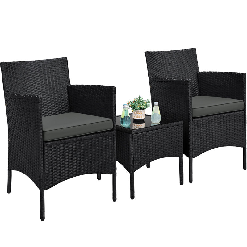 Argonne 2 Seater Rattan Conversation Set, Black/Grey