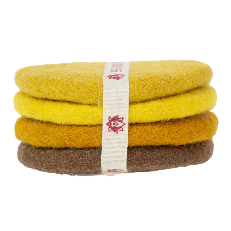 Ensemble de 4 sous-verres macarons en feutre faits à la main: nuage de bruyère, Jaune