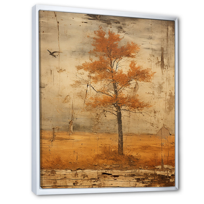 Orange Vintagetree Harmony - Tree Wall Art, 32" H x 16" W x 1" D, White Floater Framed