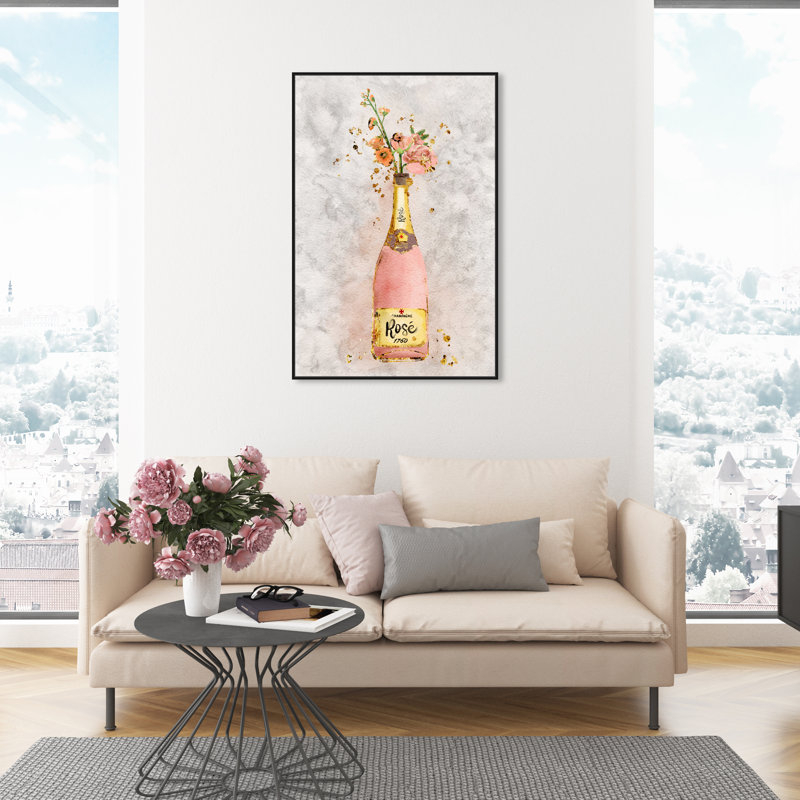 Champagne Rosado - peinture sur toile, H 45 po x l 30 po x P 1,5 po, Cadre flottant blanc
