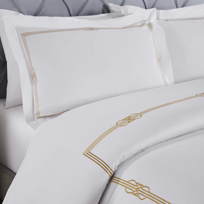 Ensemble de housse de couette 3 pièces Moonlawn, Housse de couette très grand / très grand califo, Blanc / doré
