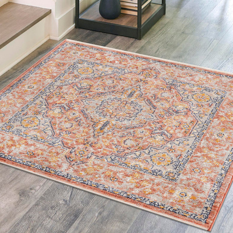 Alkire Oriental Area Rug, Square 3'3", Brick Red