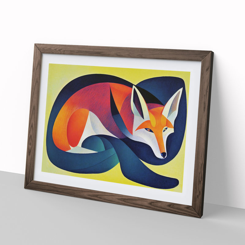 A Dazzling Abstract Fox - Framed Print, 25cm H x 34cm W x 2cm D, Walnut