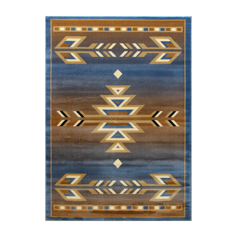 Southwestern Blue and Brown Geometric 6' x 9' Area Rug