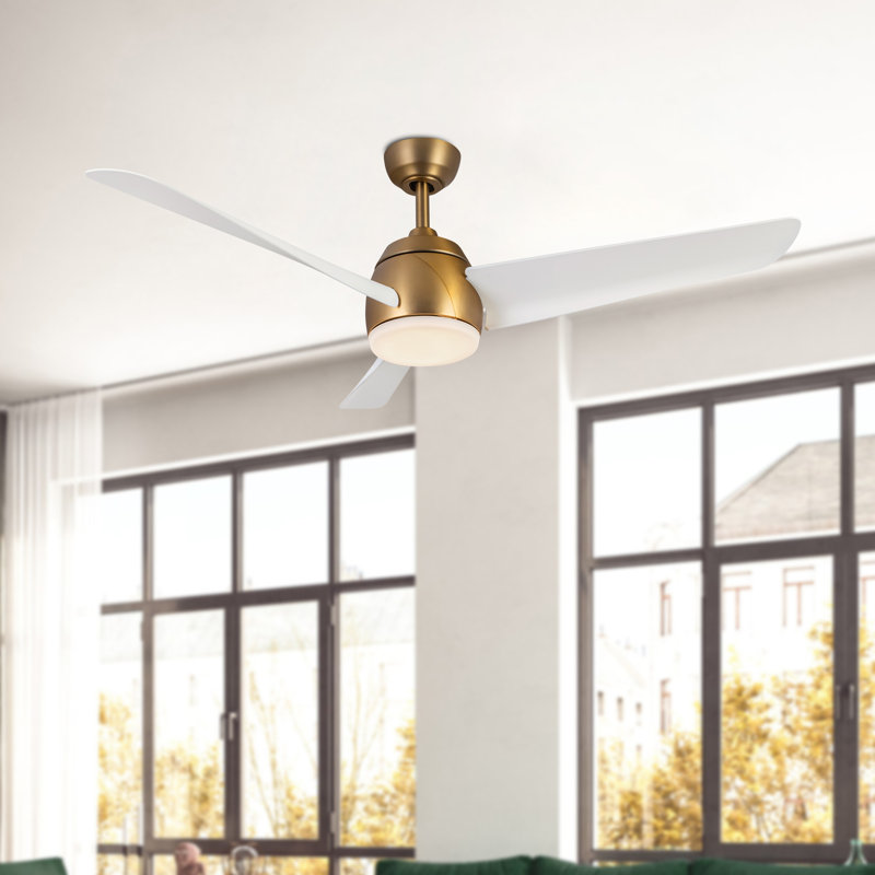 Thalia Smart LED Downrod Ceiling Fan, Brushed Gold, White
