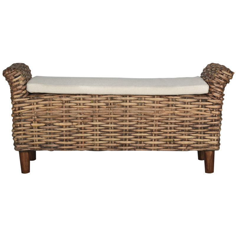 Stylish Upholstered Bench with Organic Woven Mango Wood & Durable Kretes Plant Fiber Design for Home