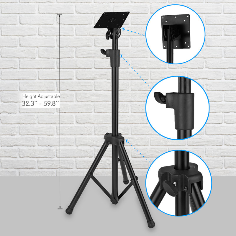Black Adjustable Height Steel Tripod TV Stand