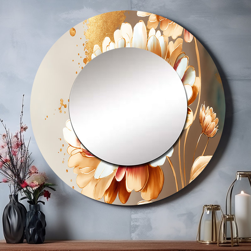 Pavielle rouge et or marguerite - miroir marguerite, 29 po x 29 po