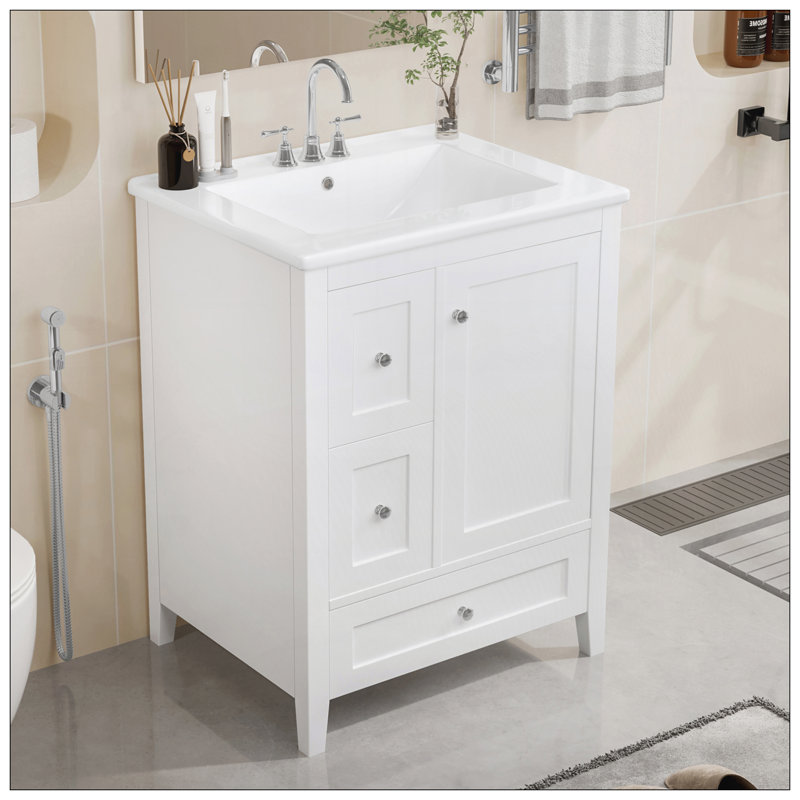 Meuble-lavabo de 24 po avec rangement, Blanc
