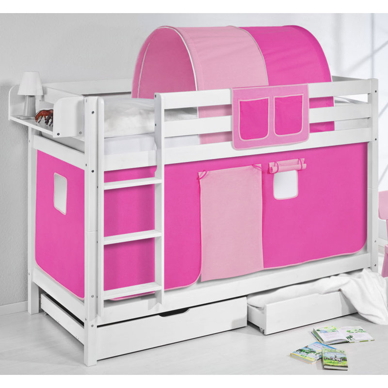 Lilokids Bunk Bed with Curtain, European Single (90 x 200 cm), Pink