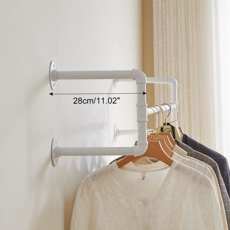 Amyah 322.58cm Wall Mounted Clothes Rack, White