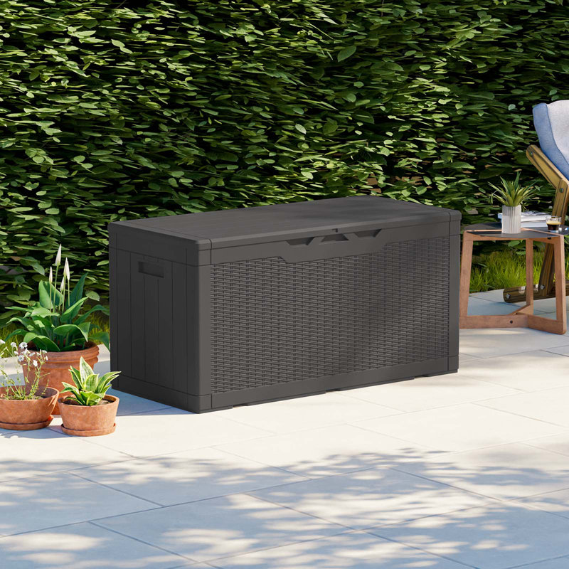 Black Polypropylene Wicker Lockable Deck Box, 100 Gallon