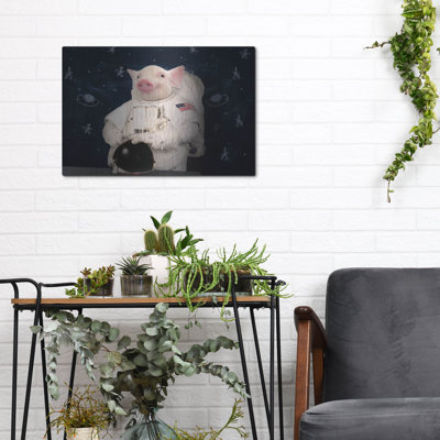 «Cochon - astronaute» par John Hovenstine, art mural en métal, 16 po x 12 po