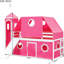Lit simple mezzanine rose avec glissade et tour - Pin, lit à conception de fenêtre, convient pour la construction de tentes, lattes compatibles,