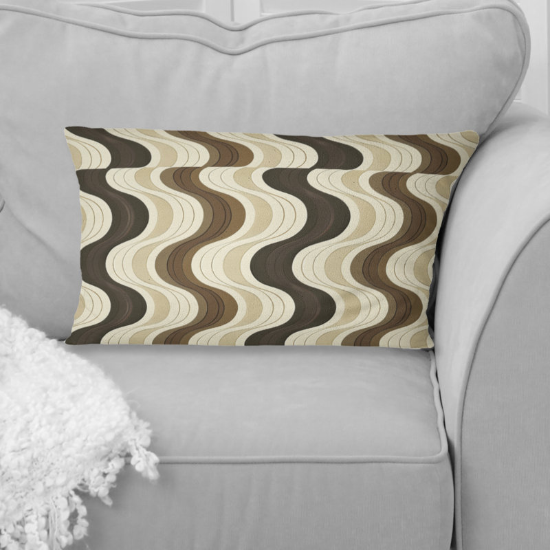 Coussin lombaire beige Mid-Century Wave Lines I - Mid-Century