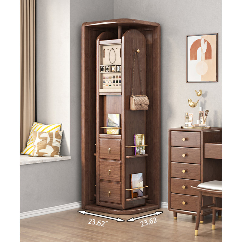 72.83" Walnut Rotating Dressing Mirror Storage Corner Cabinet