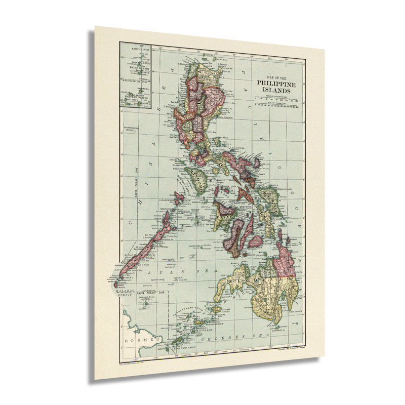 1906, carte des Philippines - 18 x 24, carte rétro des Philippines