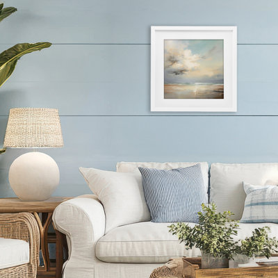 Tranquil Blue Shores Framed Print Under Glass, design by Raymond Powers