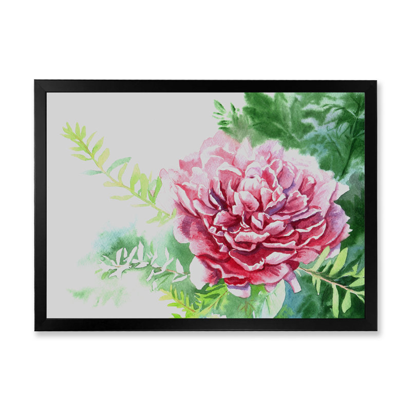 Aquarelle, pivoine rose II, reproduction sur cadre flottant, Cadre noir, H 8 po x l 12 po x P 1 po