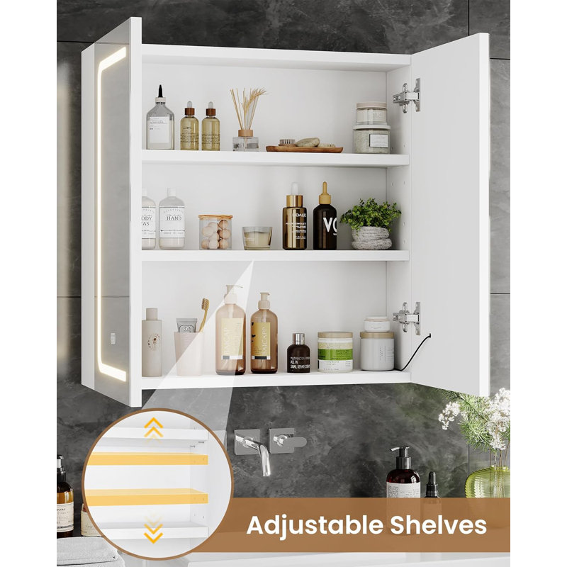 65.0mm W 65.0mm H Wall Bathroom Storage Cabinet With Double Mirror Doors & Adjustable Shelves 
