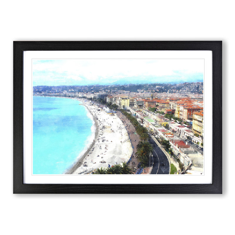 Nice Skyline in France - Picture Frame Graphic Art, 48cm H x 65cm W x 2cm D, Black Framed