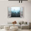 Picture, Window Display Forest In Foggy Nature - Wrapped Canvas Print