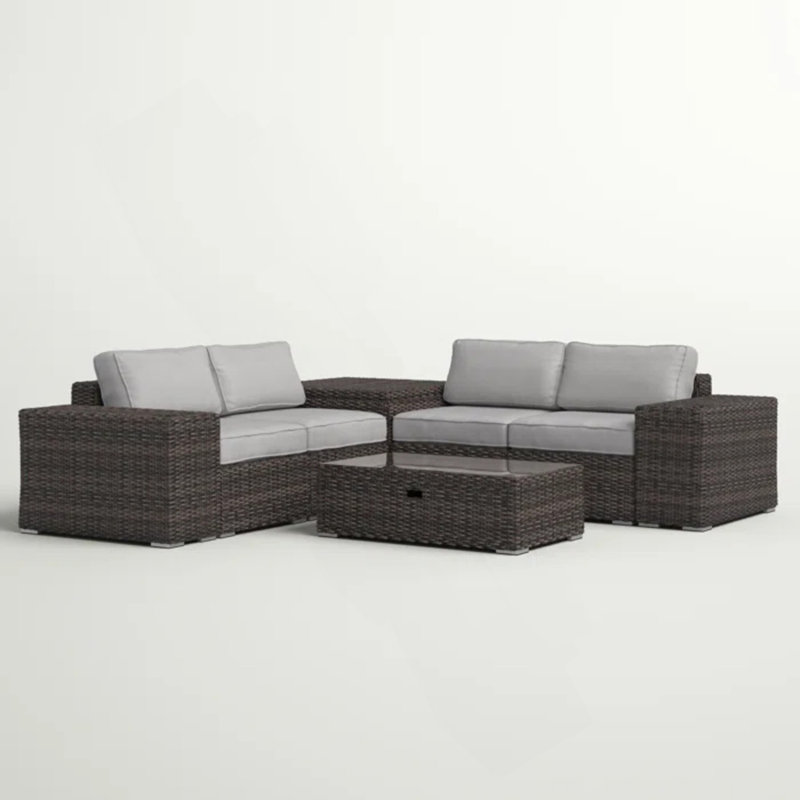 Ensemble modulaire de patio en rotin 8 pièces avec coussins entièrement assemblé
