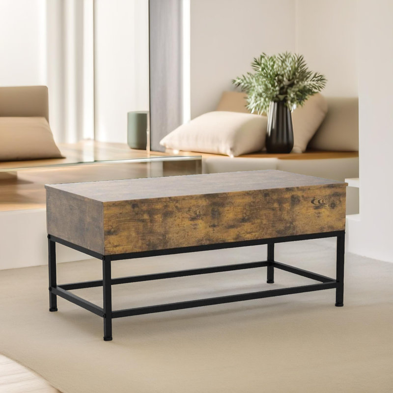 Ajten Rustic Lift Top Extendable Four Leg Coffee Table with Storage Living Room