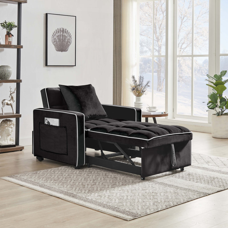 Convertible Chair with adjustable back,3 in 1 Three-in-one sofa bed, Black Velvet