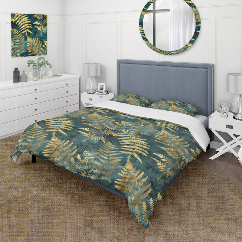 Ensemble de housse de couette tropical vert doré - plantes tropicales, King Duvet Cover + 2 King Pillow Shams