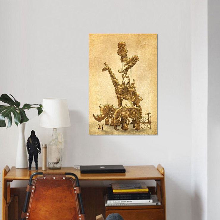 « the clockwork menagerie », impression sur toile, H 40 po x l 26 po x P 1,5 po, Toile tendue, Pas de tapis