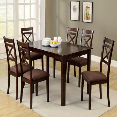 Transitional Style 7Pc Dining Table Set 1 X Table 6 X Chair Microfiber Padded Seat Cross Back Seat