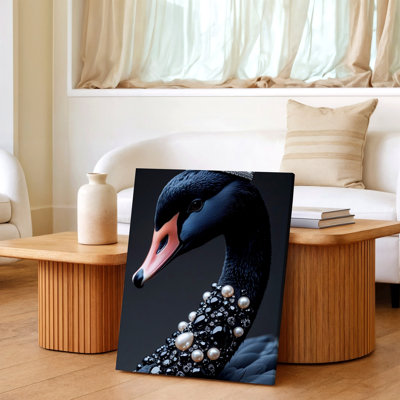 Black Swan Portrait Print Crowned Bird Canvas Glam Gothic Home Decor Canvas Wall Art Print, Black Decorative Artwork For Living Room Bedroom Office, Hallway Gallery Wall Home Decor