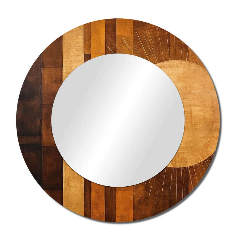 Bronze Brilliance Symetry III - Abstract Shapes Mirror, Modern Round Decorative Wall Mirror, Printed Metal Art, 36" x 36"