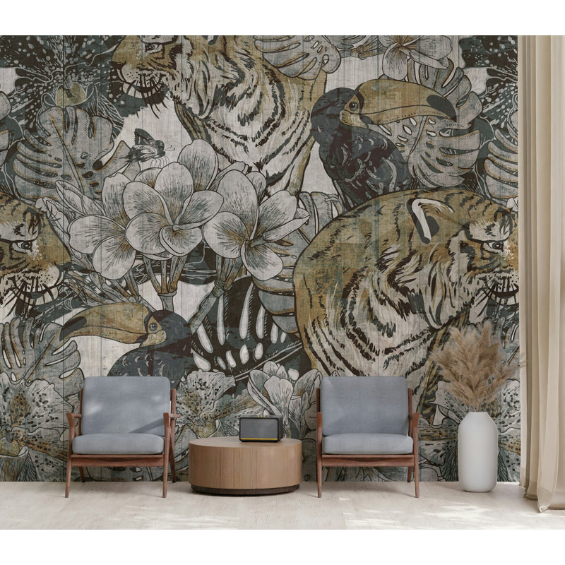 Papier peint amovible oiseaux tropicaux, L 48,96 po x l 75 po