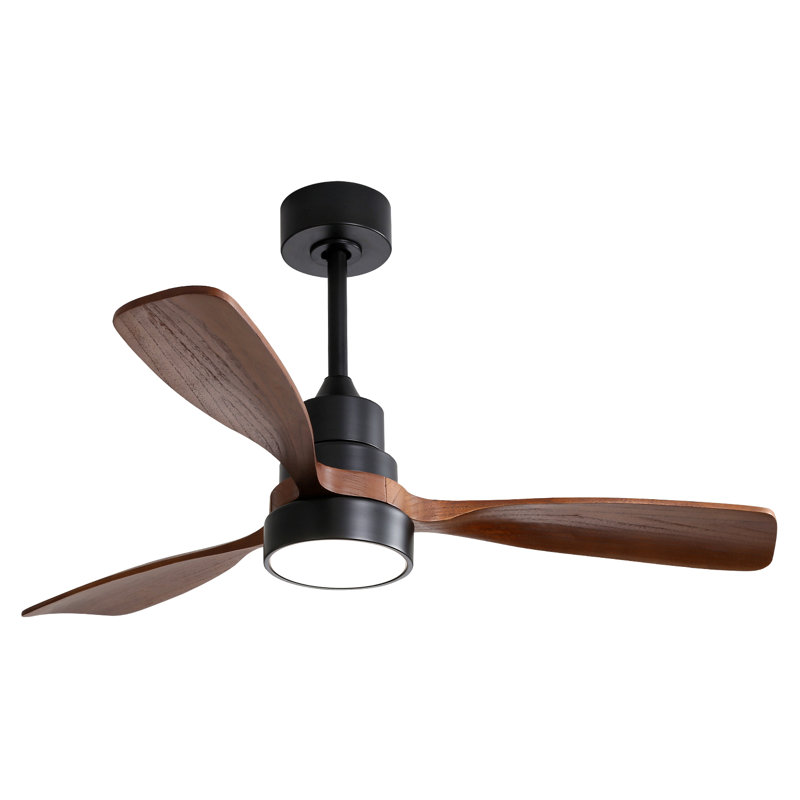 48 Inch Solid Wood Ceiling Fan With Dimmable Light 6 Speed Reversible Dc Motor, Black, Brown