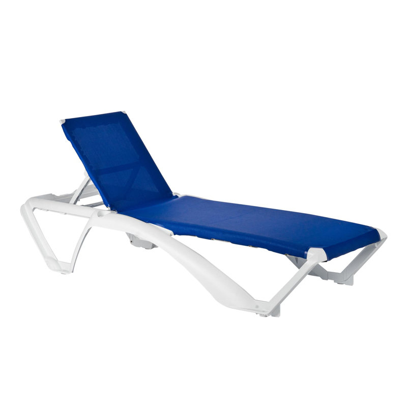 190cm Long Reclining Single Chaise, Blue, White